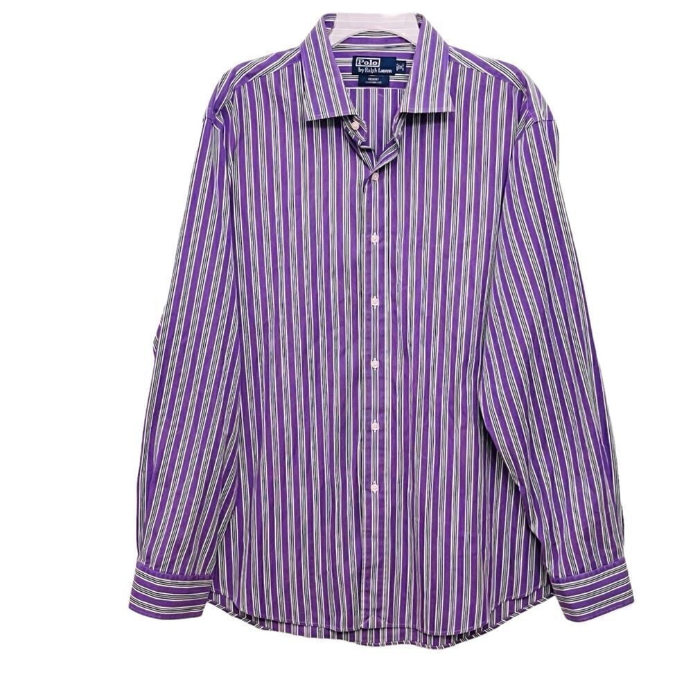 Polo By Ralph Lauren Shirt Purple Green Striped Cotton Button Up 18(2XL)